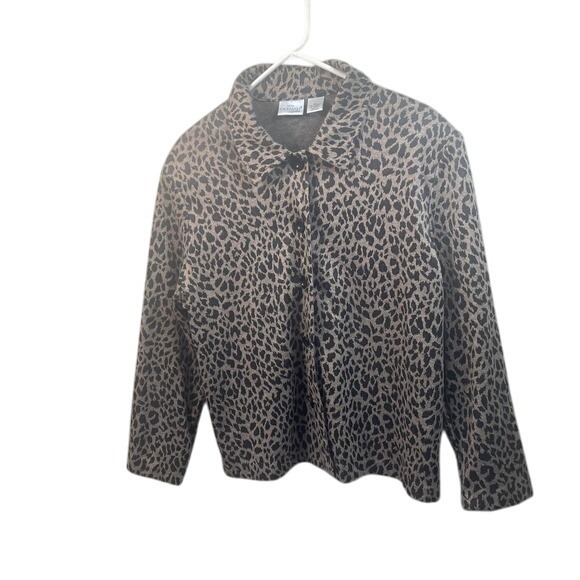 Kim Rogers Animal Print Button‎ Down Collared Jacket Leopard Print XLP - Picture 1 of 11